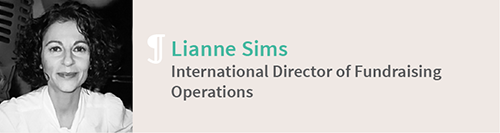 Lianne Sims, International Director of Fundraising operations